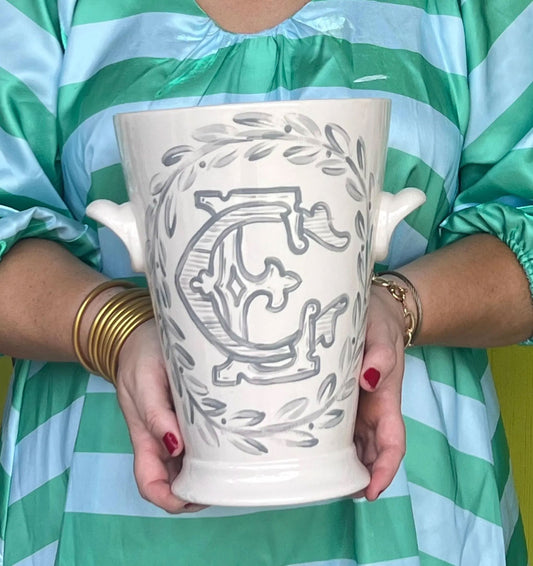 Ceramic Champagne Chiller - Single Color Monogram with Wreath