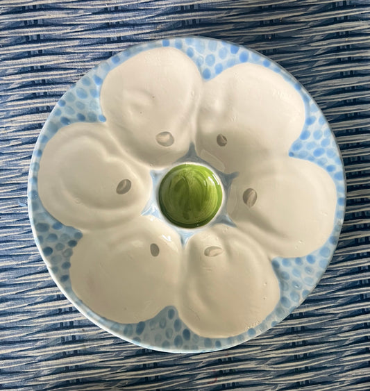 Hand Painted Cast Oyster Plate - Blue and Green