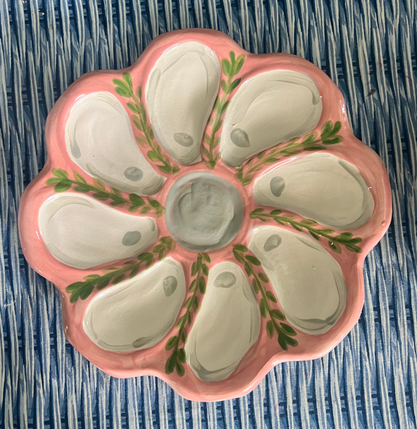 Hand Painted Cast Oyster Plate - Salmon