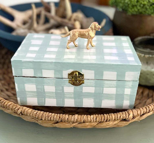 Handpainted Box With Gingham and Accent Figure