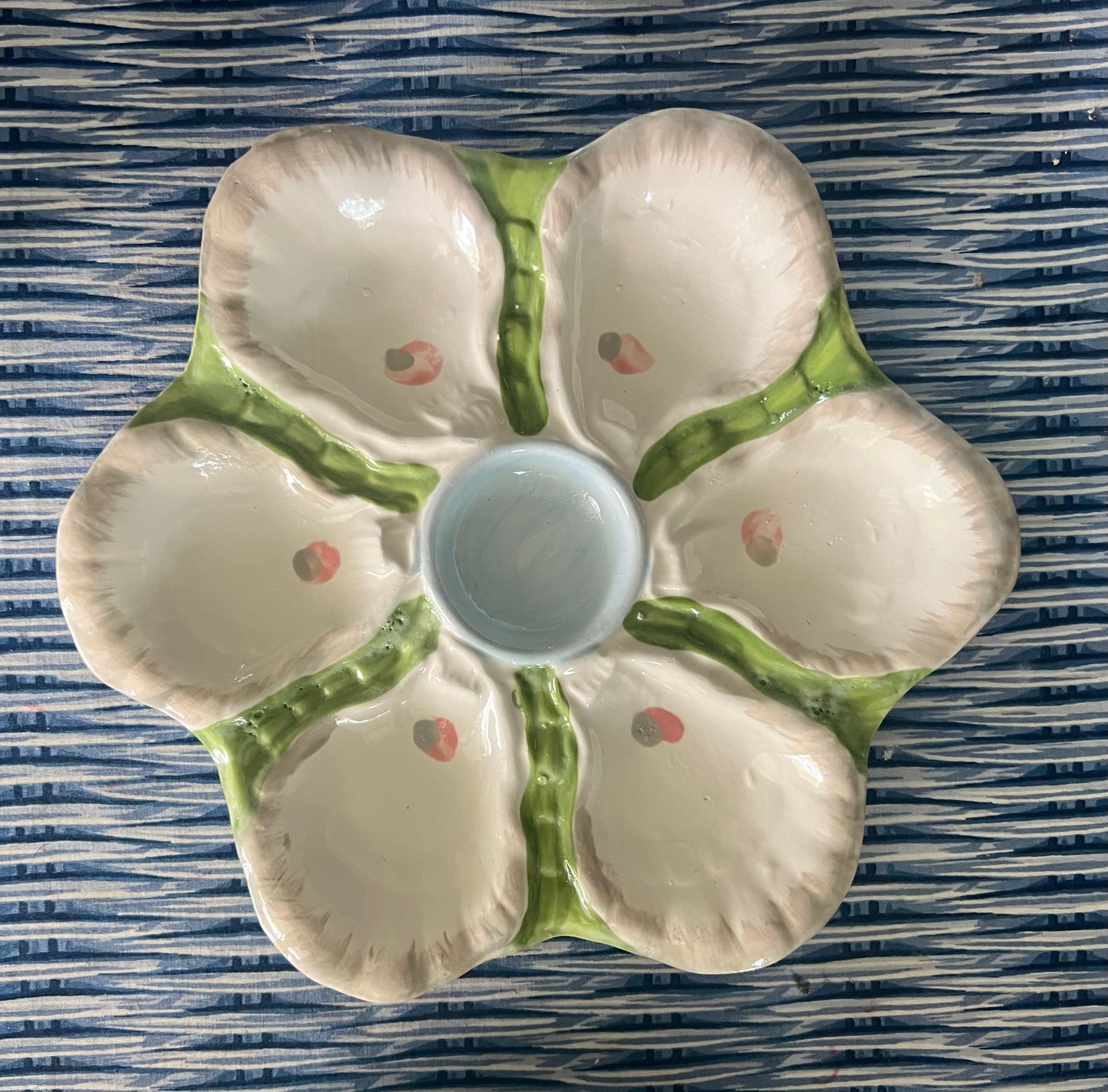 Hand Painted Cast Oyster Plate - Green and Blue