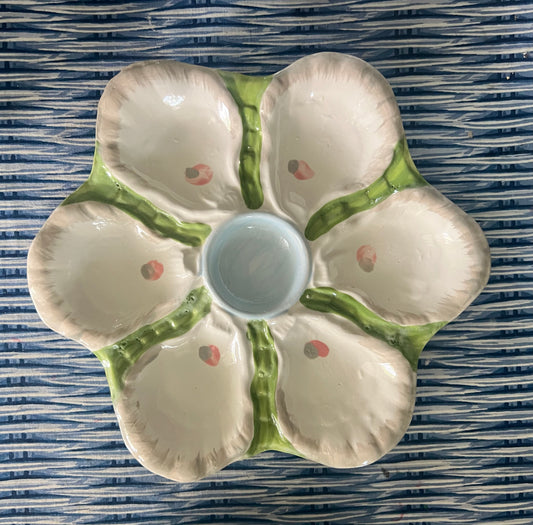 Hand Painted Cast Oyster Plate - Green and Blue