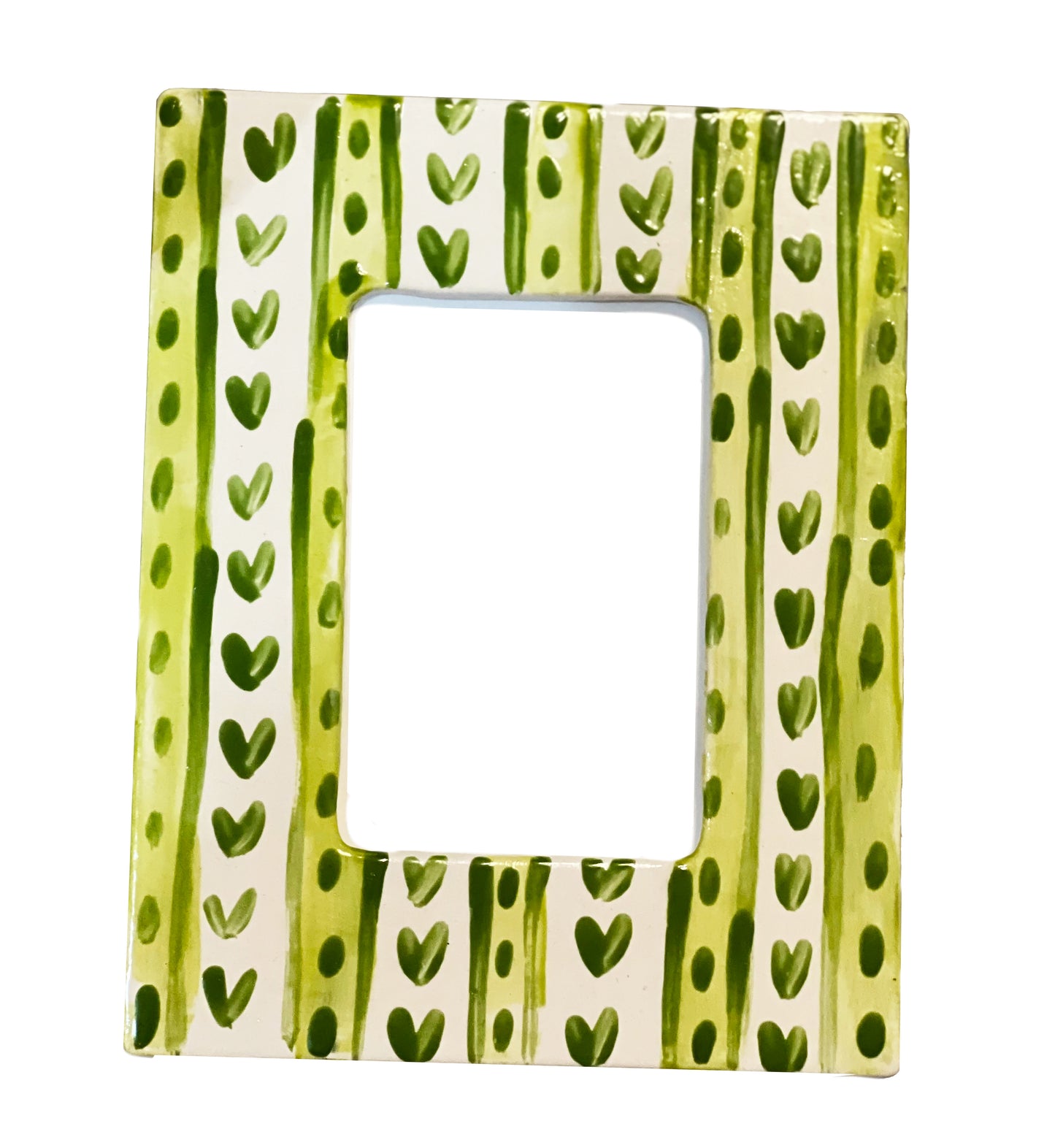 Ceramic Picture Frame - Green Striped and Floral, Rectangular, Hand Painted