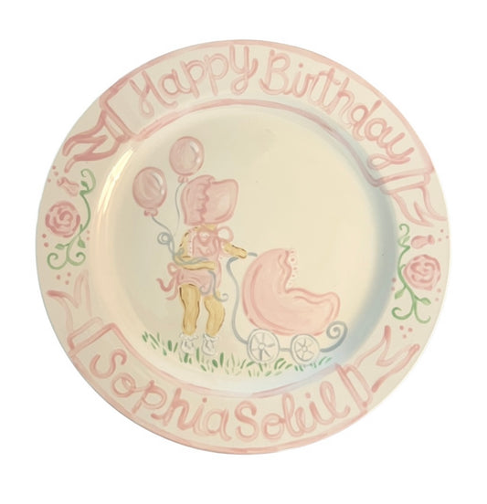 Birthday Plate - Bonnets and Bows Baby Doll Carriage Design