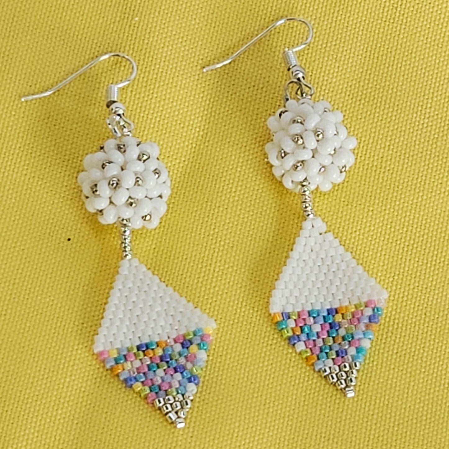 White Roses and Pastel Diamond Beaded Earrings by Georgia Lee