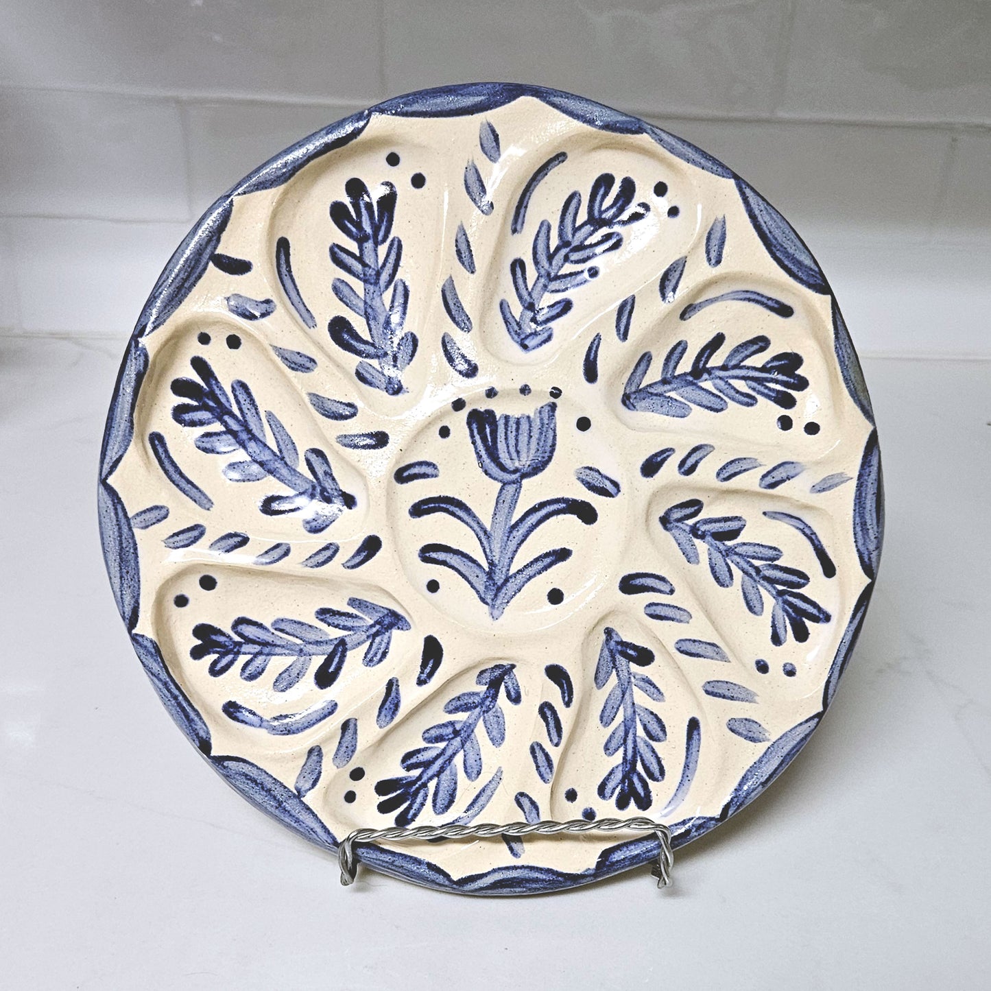 SOLD - Oyster Plate 7" in Blue and White