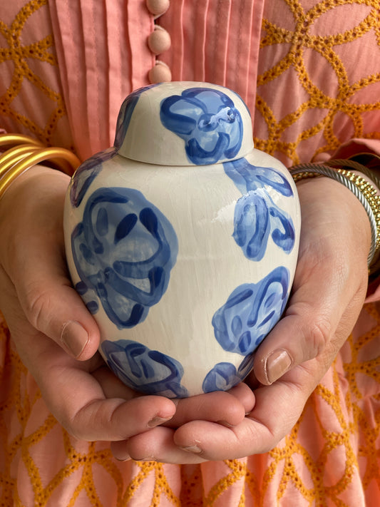 Mini Flat Top Ginger Jar - Blue Floral