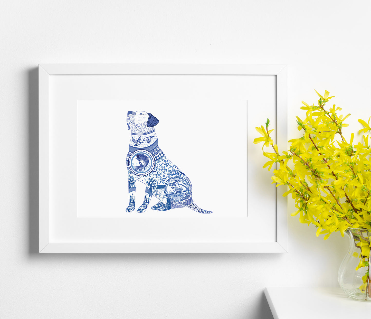Blue Labrador - Chinoiserie Style Watercolor - Art Print by L. Leonard