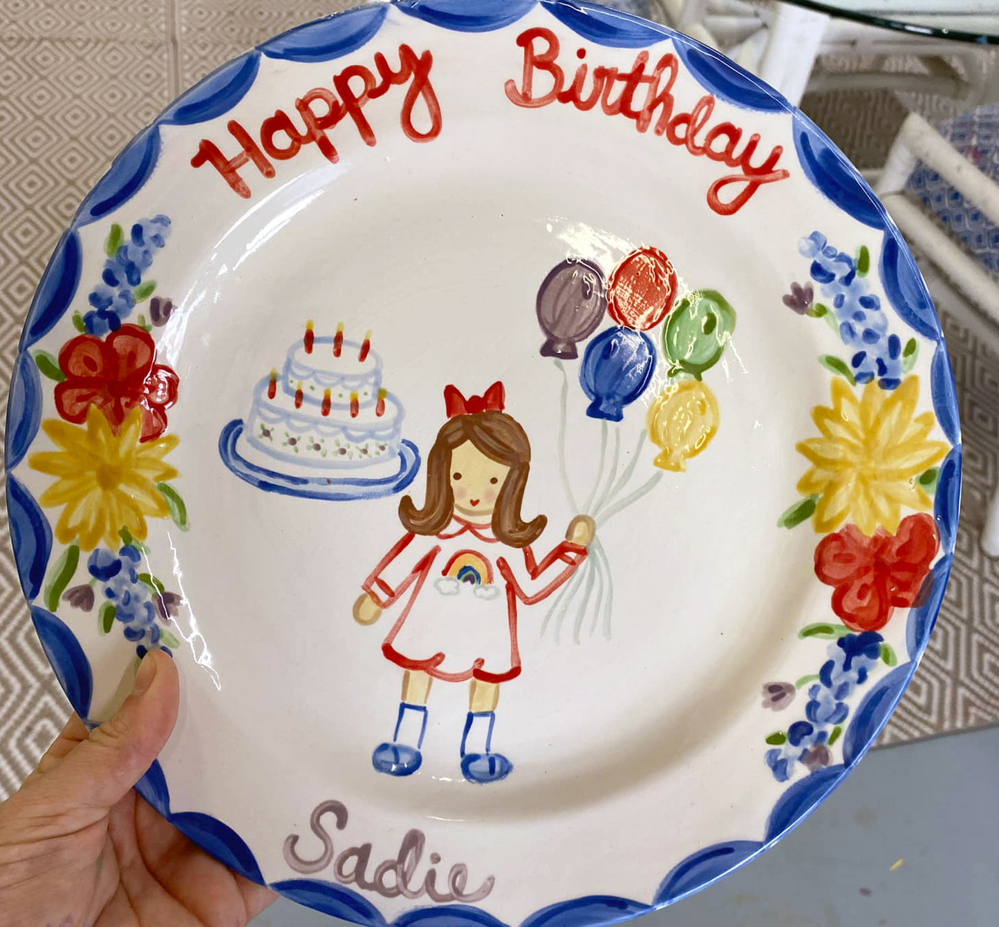 Birthday Plate Portrait With Balloons and Flower Border