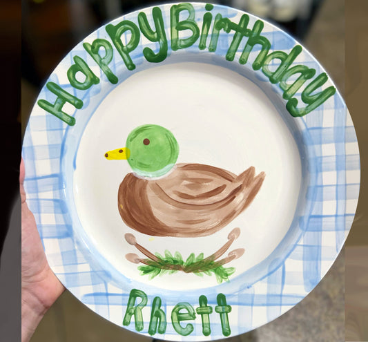 Birthday Plate Gingham Mallard