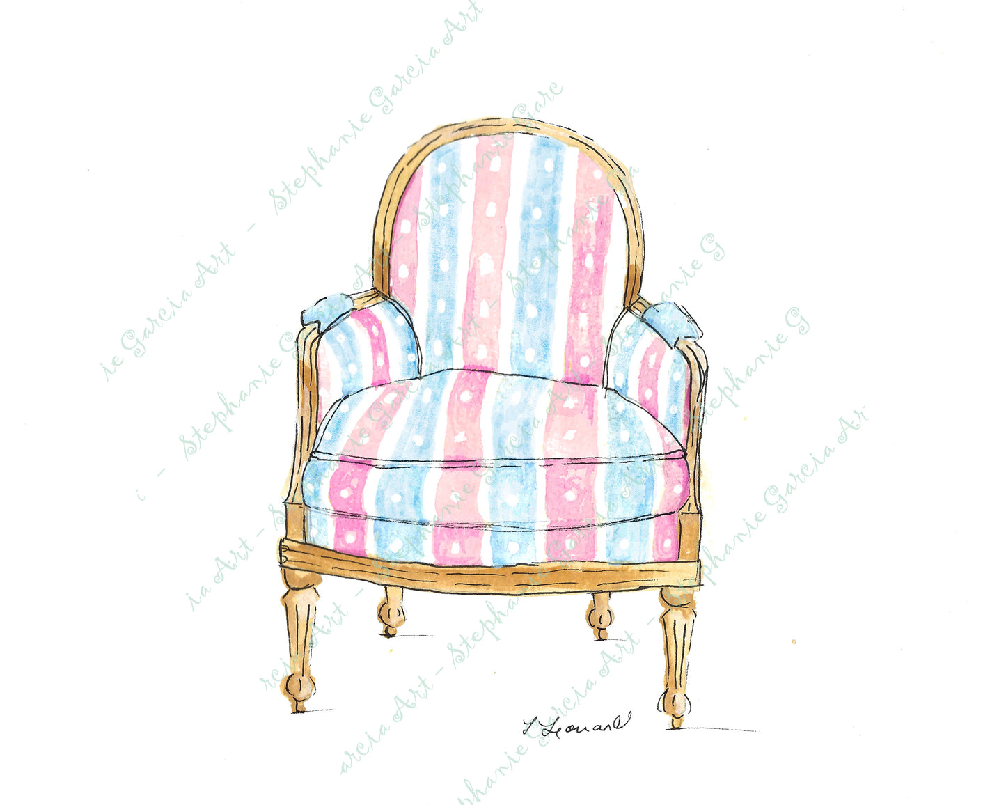 Sitting Pretty - Barrel Back Bergere Chair - Watercolor Print by L. Leonard