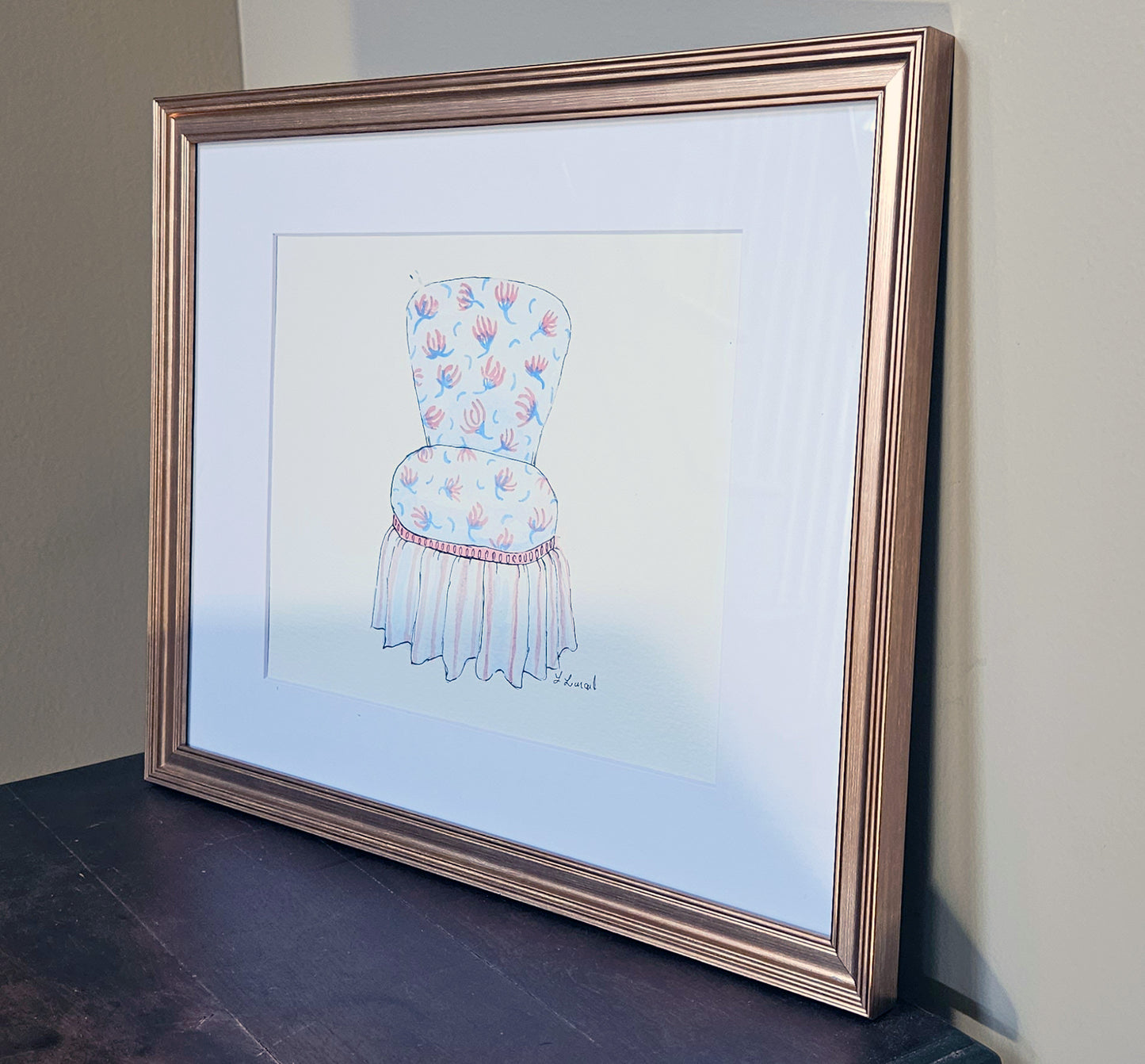 Sitting Pretty - Skirted Slipper Chair - Watercolor Print by L. Leonard