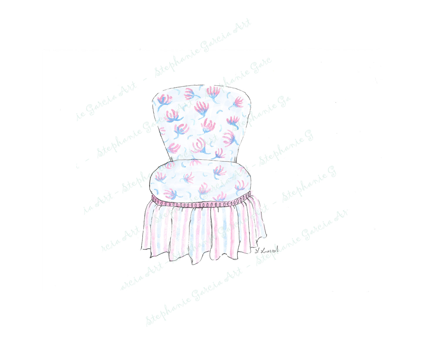 Sitting Pretty - Skirted Slipper Chair - Watercolor Print by L. Leonard