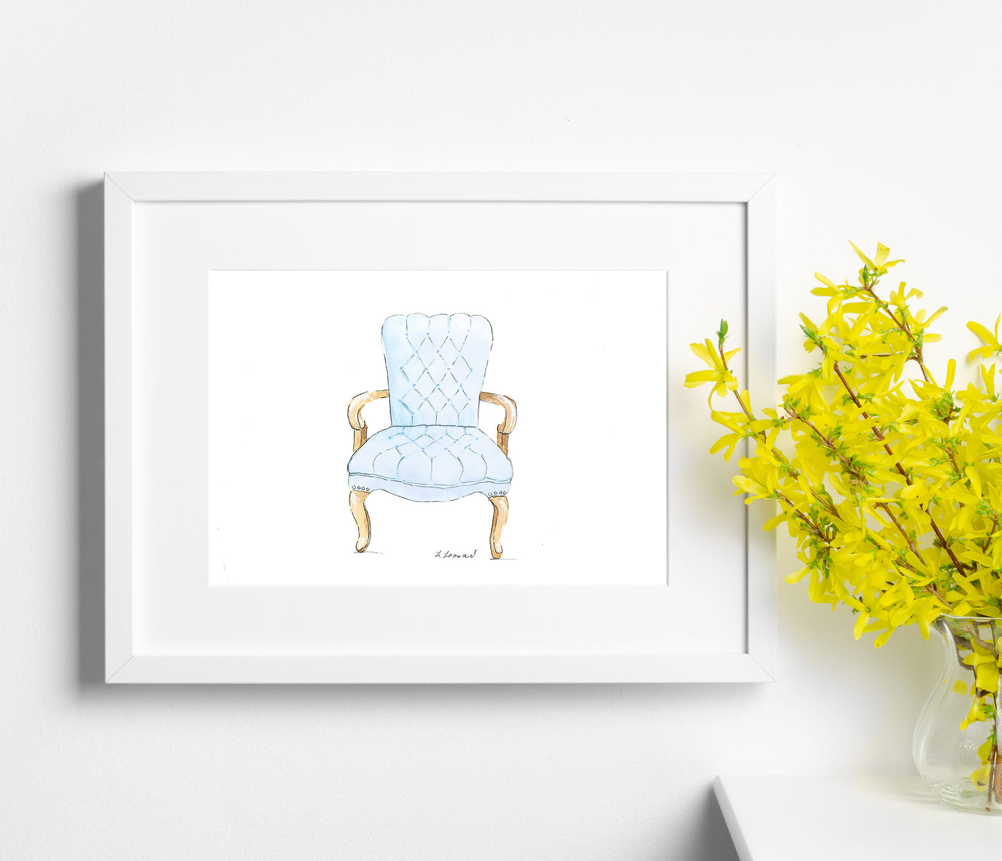 Sitting Pretty - Tufted Chair - Watercolor Print by L. Leonard