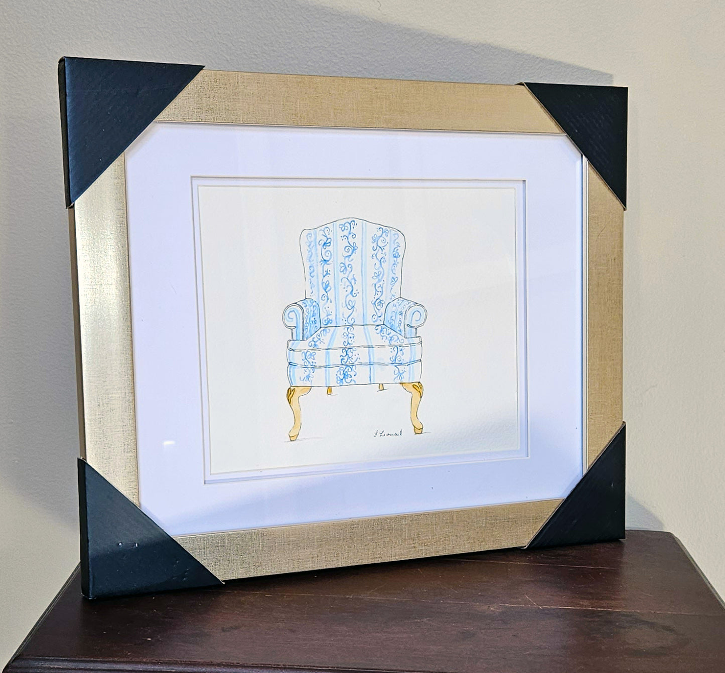 Sitting Pretty - Highland House Wingback Chair - Watercolor Print by L. Leonard