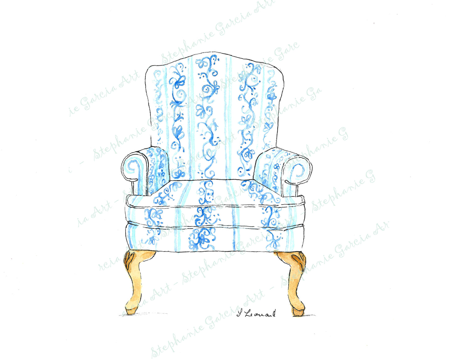 Sitting Pretty - Highland House Wingback Chair - Watercolor Print by L. Leonard