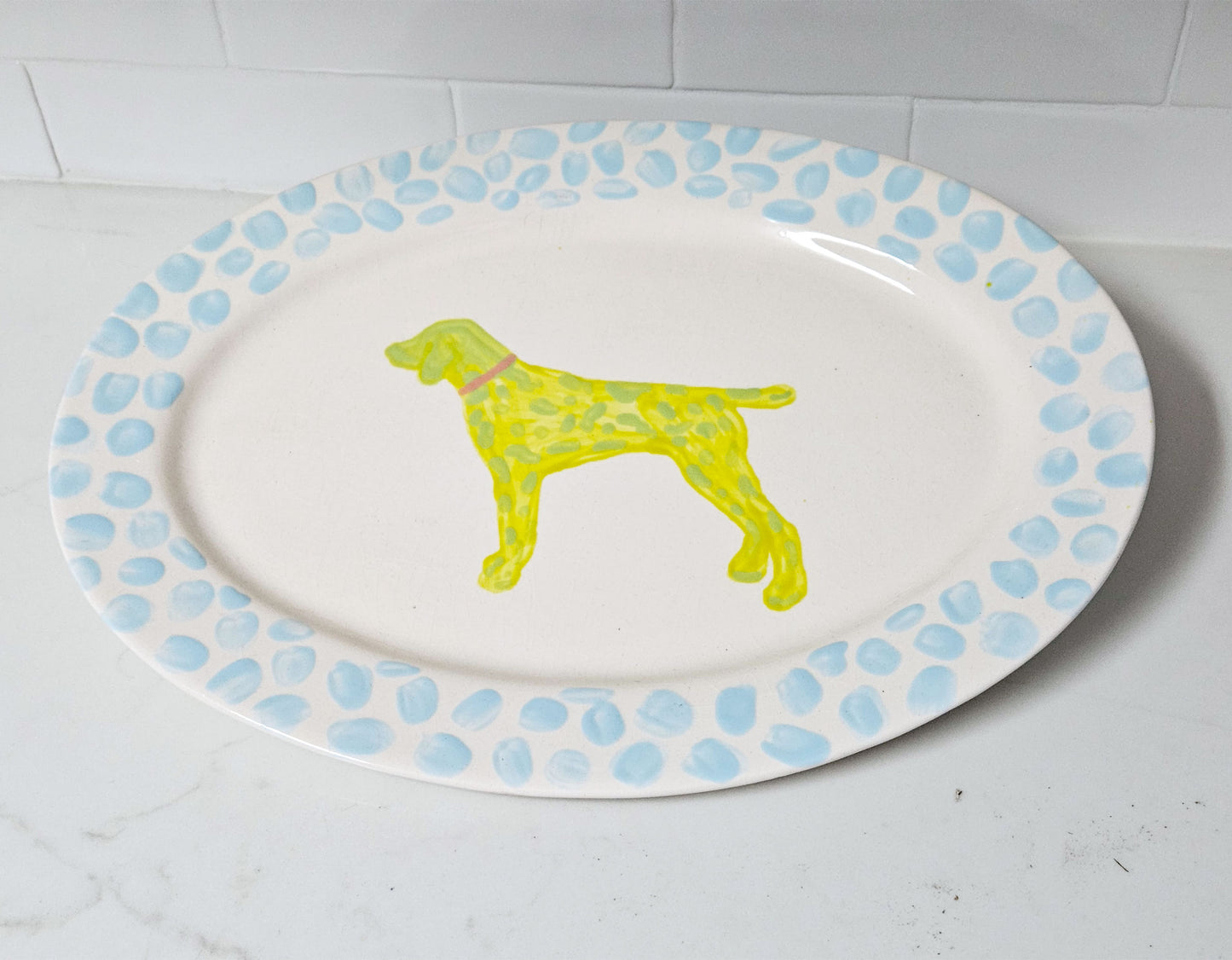 Handpainted Pointer Dog Platter 15"