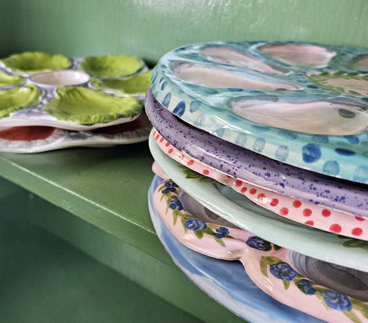 Hand Painted Cast Oyster Plate - Lavender and Blue