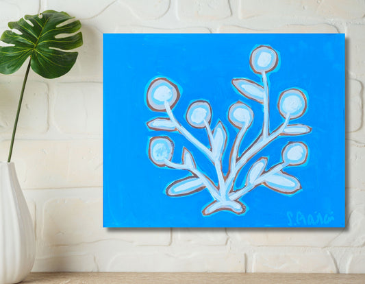 Canvas Print, White Blooms on Blue, Floral Art