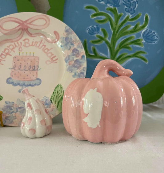 Ceramic Heirloom Pumpkin With Silhouette - Reverse Silhouette Style