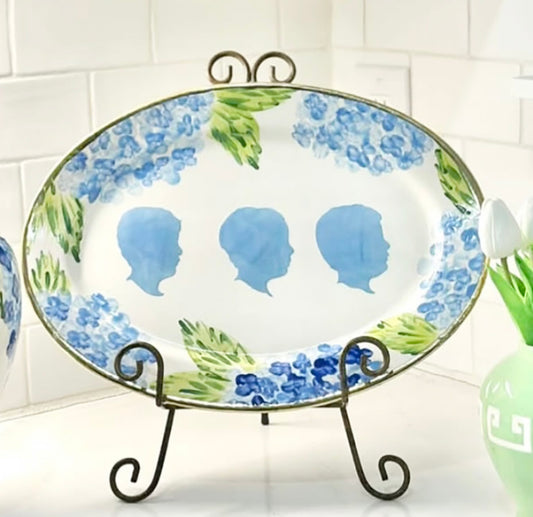 The Original Silhouette Platter - Hydrangea and Leaf Border - Gold Rim - 15"