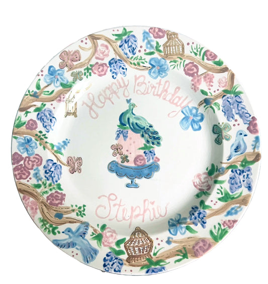 Birthday Plate - Pastel Chinoiserie Motif with 12K Gold Accents Design