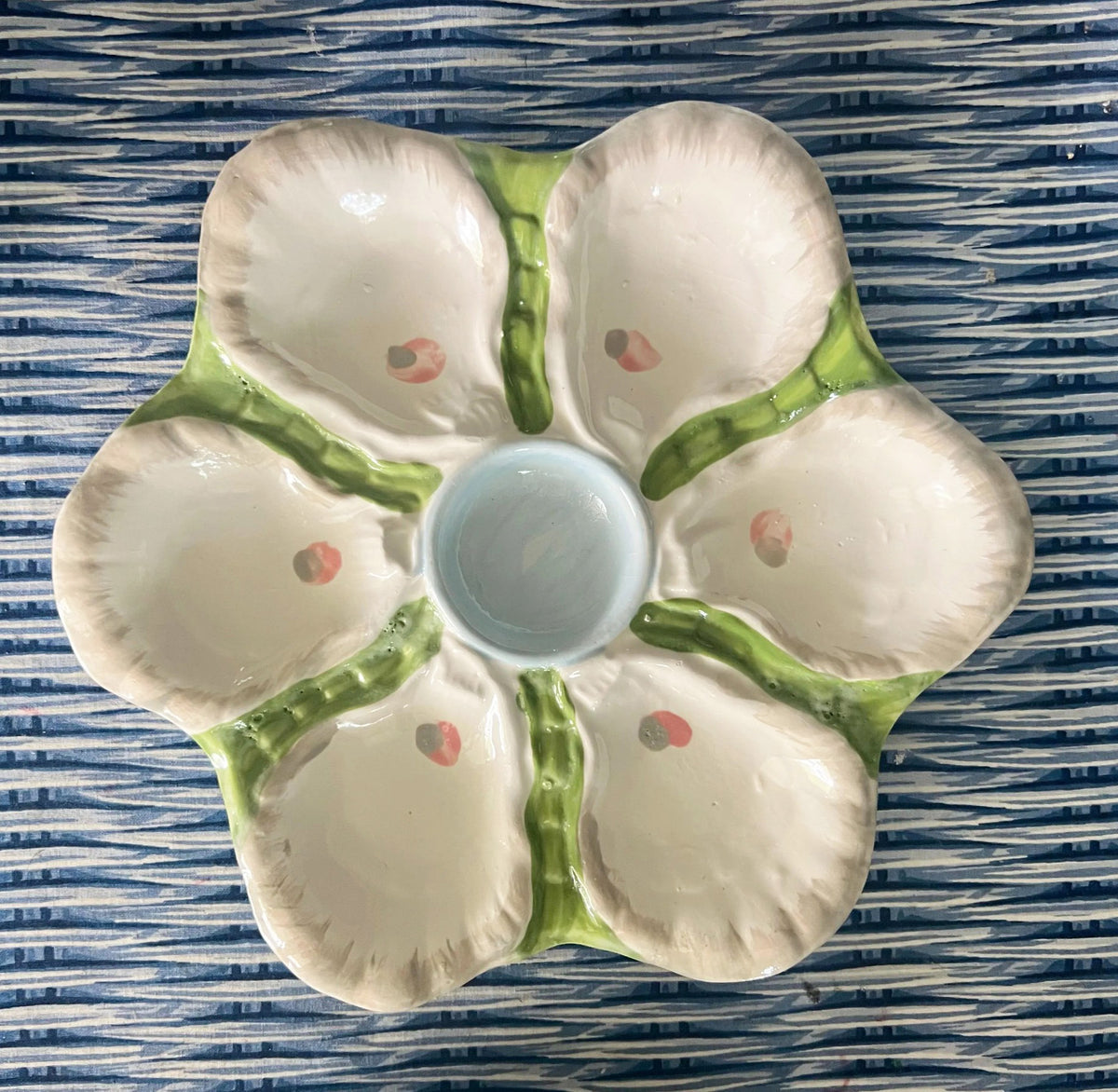 Hand Painted Cast Oyster Plate - Green and Blue
