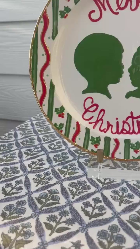 Christmas Silhouette Plate - Holly Stripe With Gold Accents