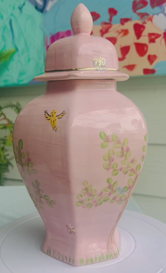 Hand Painted Ginger Jar- Cherry Blossom Pattern with Handprint