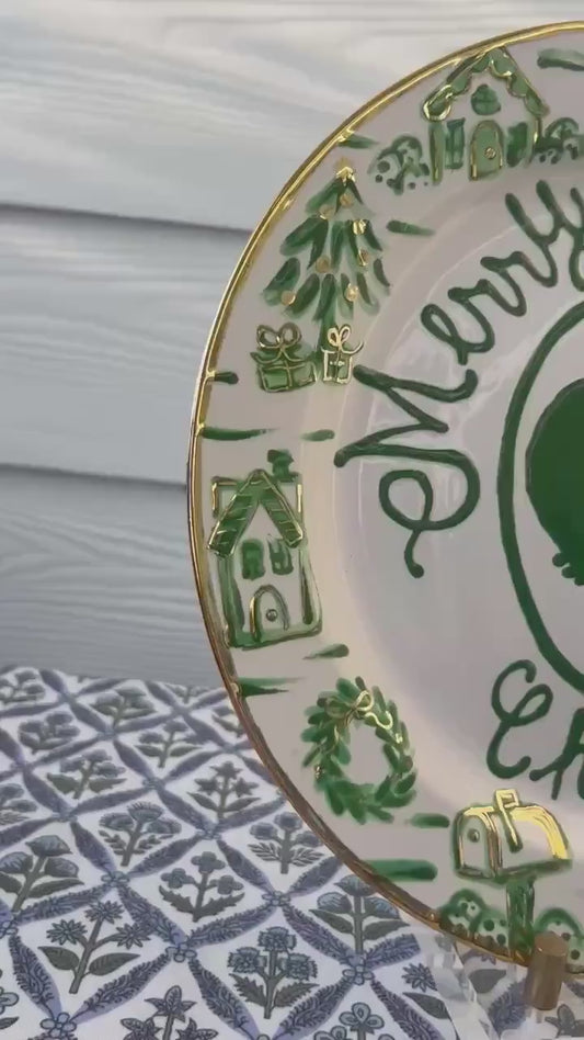 Christmas Silhouette Plate - Winter Toile With Gold Accents