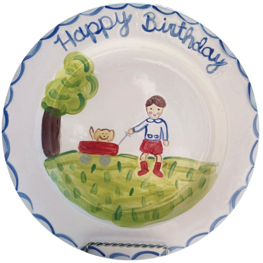 Birthday Plate Portrait With Red Wagon