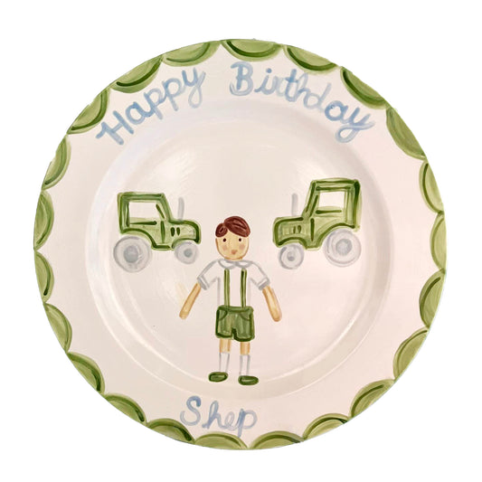 Birthday Plate - Portrait Two Tractors
