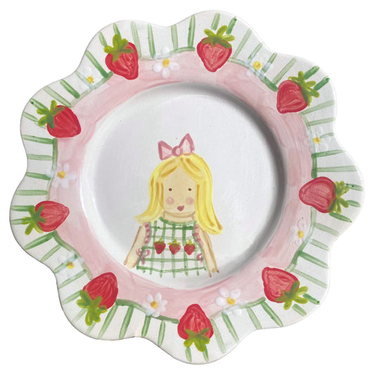 Scalloped Portrait Plate With Strawberry Ring