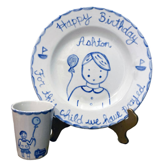Birthday Plate Portrait With Balloon and Sailboats