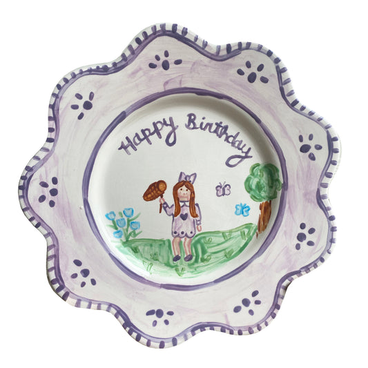 Birthday Plate Scalloped Portrait Butterflies